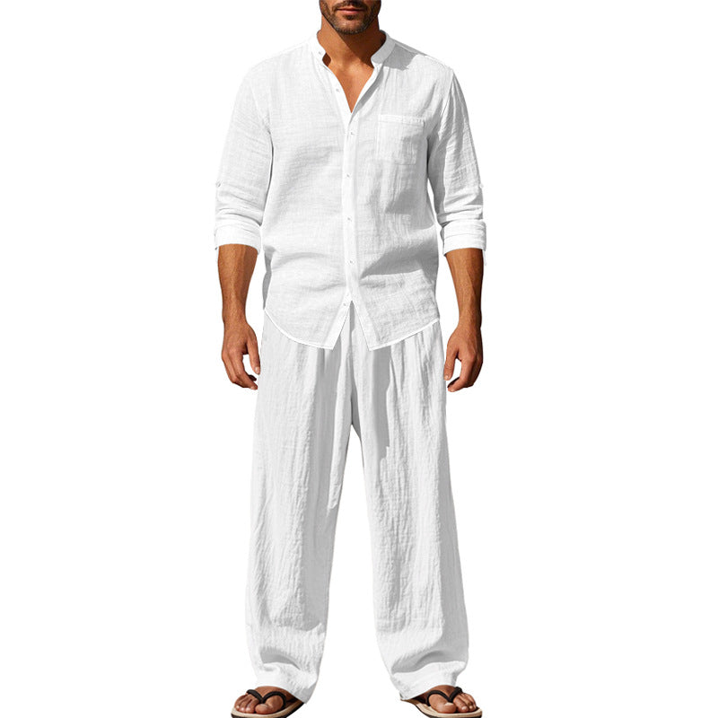 Ensemble chemise et pantalon décontracté en lin pour homme