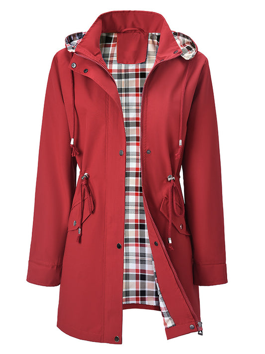 Trench-coat à capuche pour femme, imperméable et coupe-vent