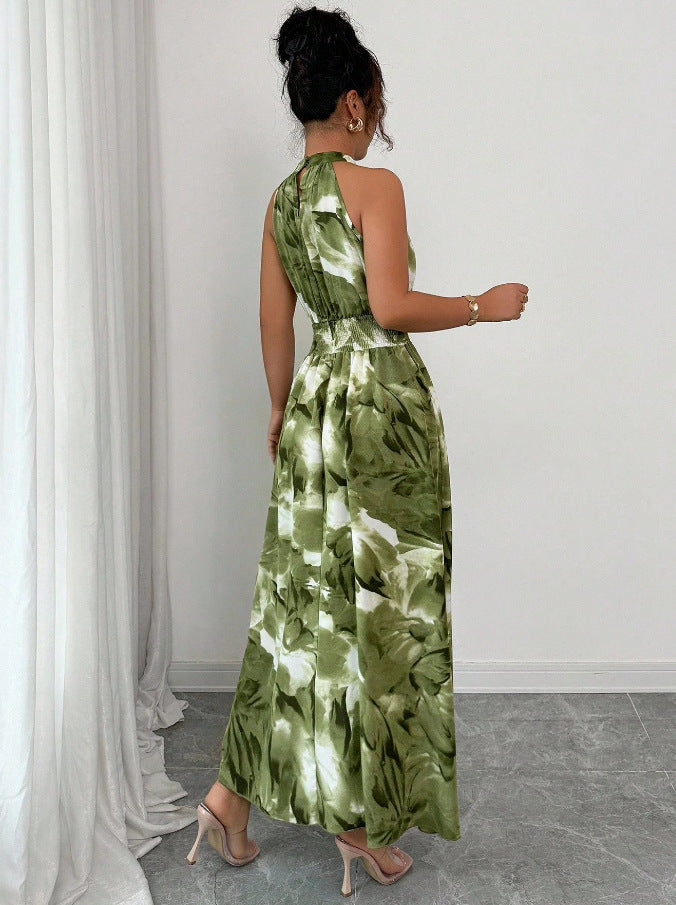 Robe trapèze à col montant et imprimé floral