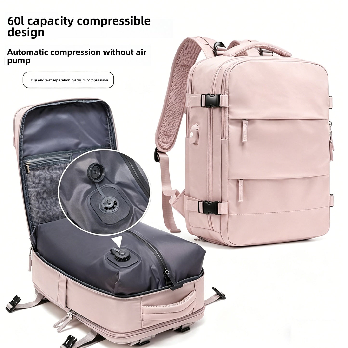Sac à dos de voyage multifonctionnel à compression automatique