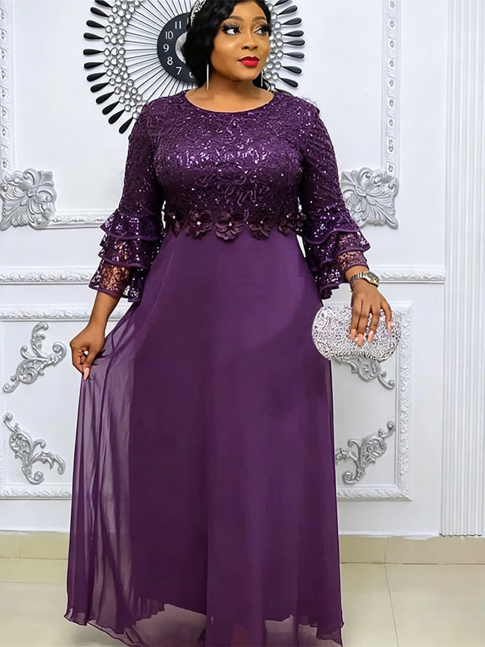 Habit :Robe en mousseline de soie à dentelle florale