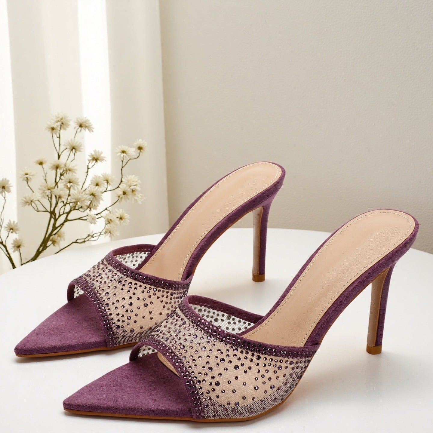 Habit :Sandales à talons hauts à bout pointu ornées de strass
