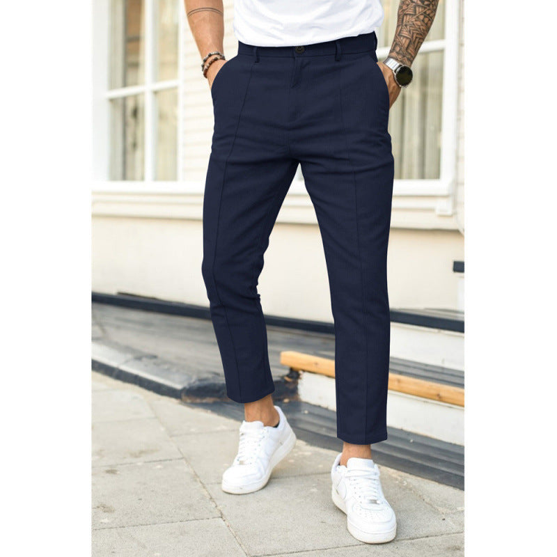 Pantalon décontracté uni à double pli pour homme