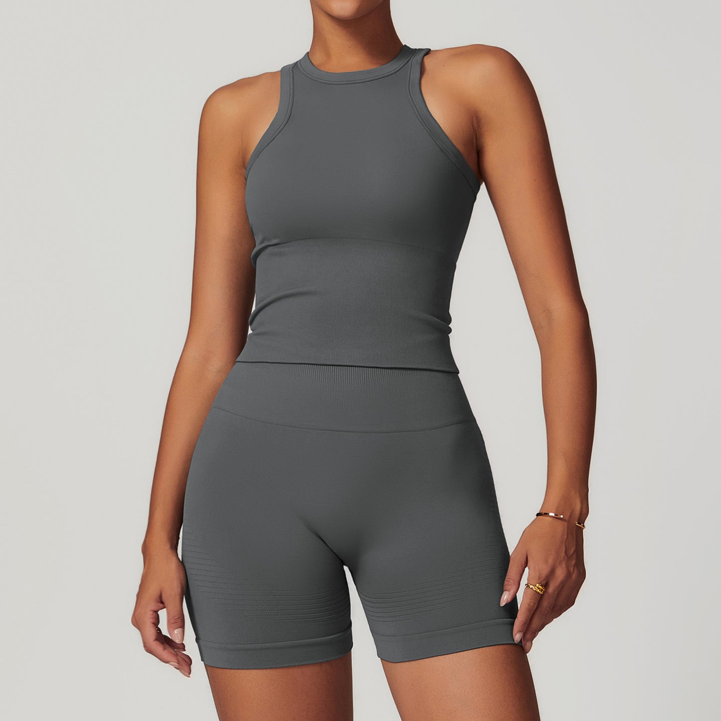 Ensemble de yoga dos nageur sans coutures avec taille côtelée