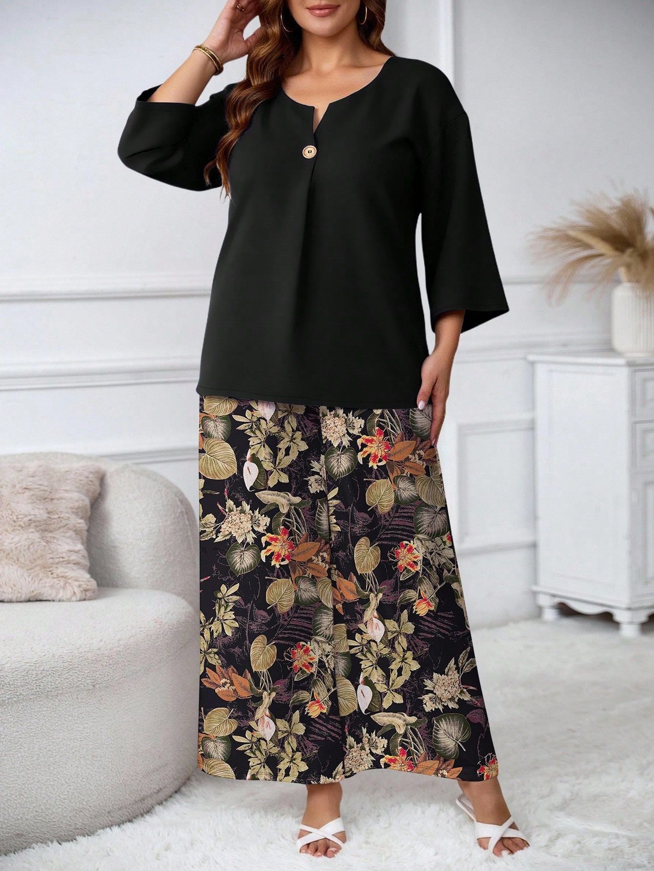 Ensemble chemise et pantalon à imprimé floral