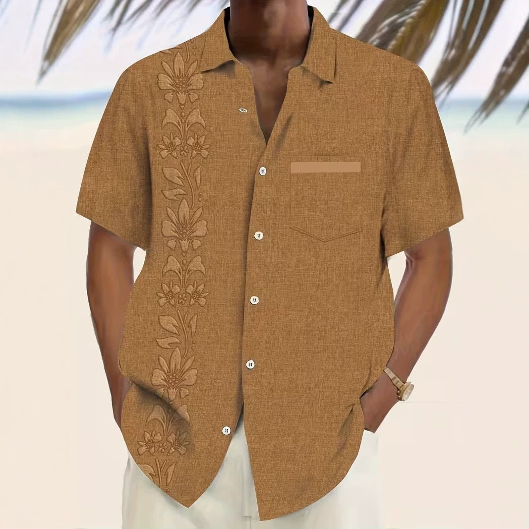 Chemise d'été imprimée européenne et américaine à manches courtes pour homme, coupe ample, grande taille, col à revers.