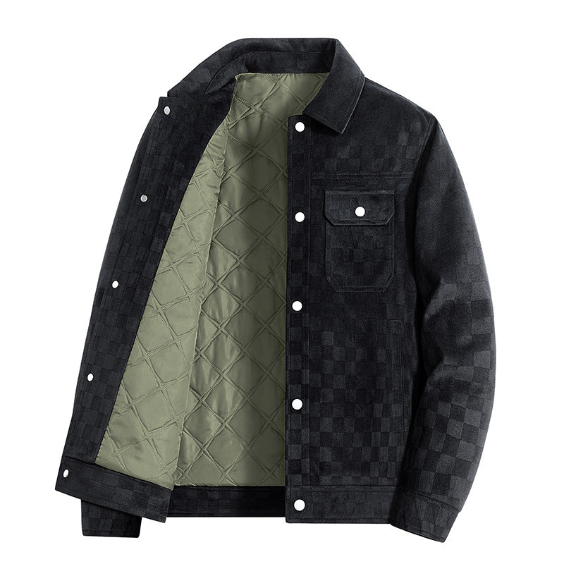 Veste pour hommes en suède à carreaux façon damier