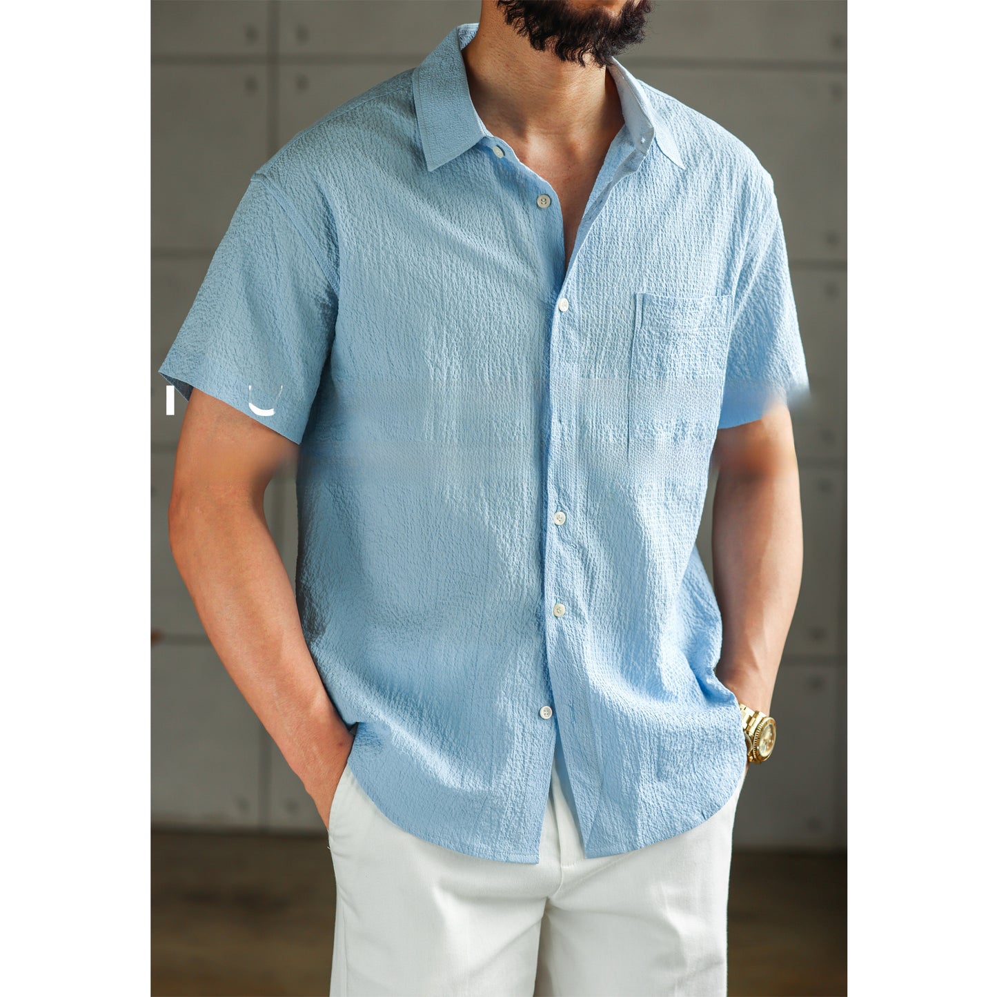 Chemise légère à manches courtes en gaze à bulles
