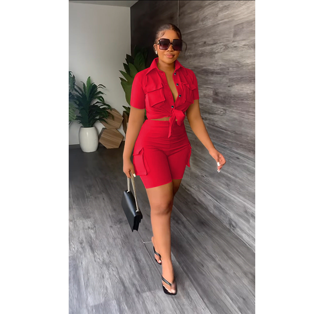 Women's Short Sleeve Shirt and Shorts Set