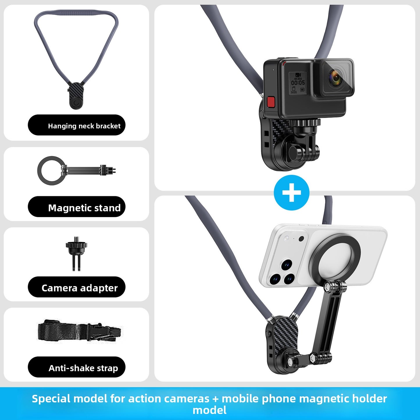 Support magnétique pour cou pour caméra d’action et téléphone