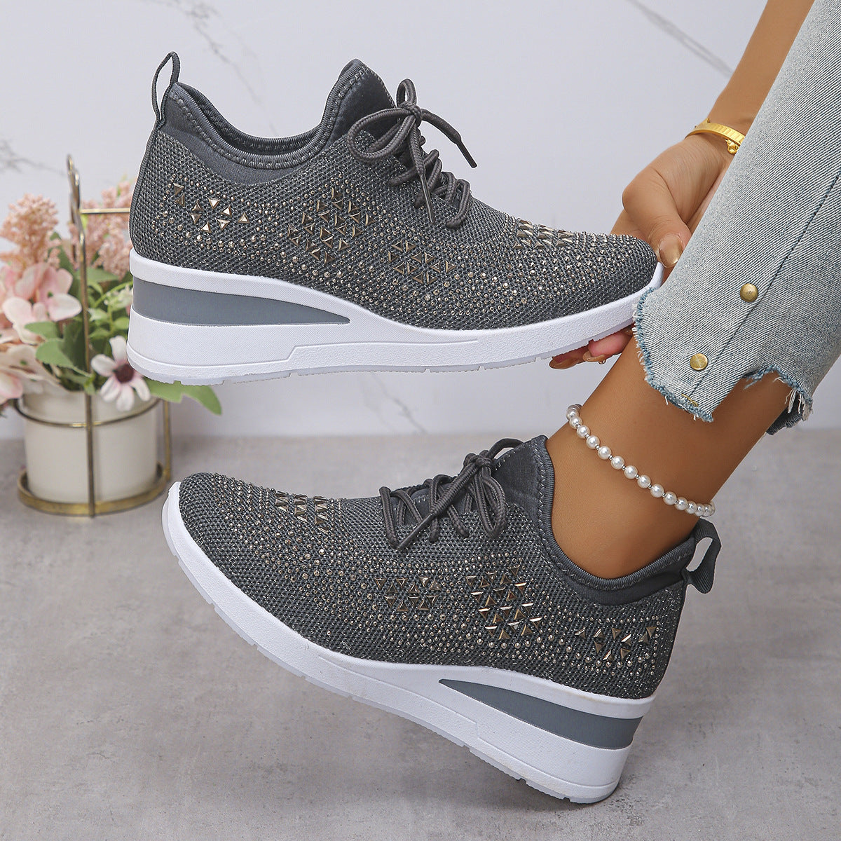Chaussures décontractées à petit talon compensé pour femmes