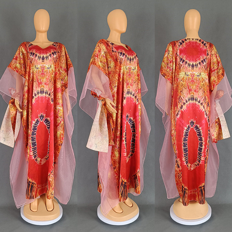 Habit :Robe longue en maille à imprimé ethnique africain avec foulard