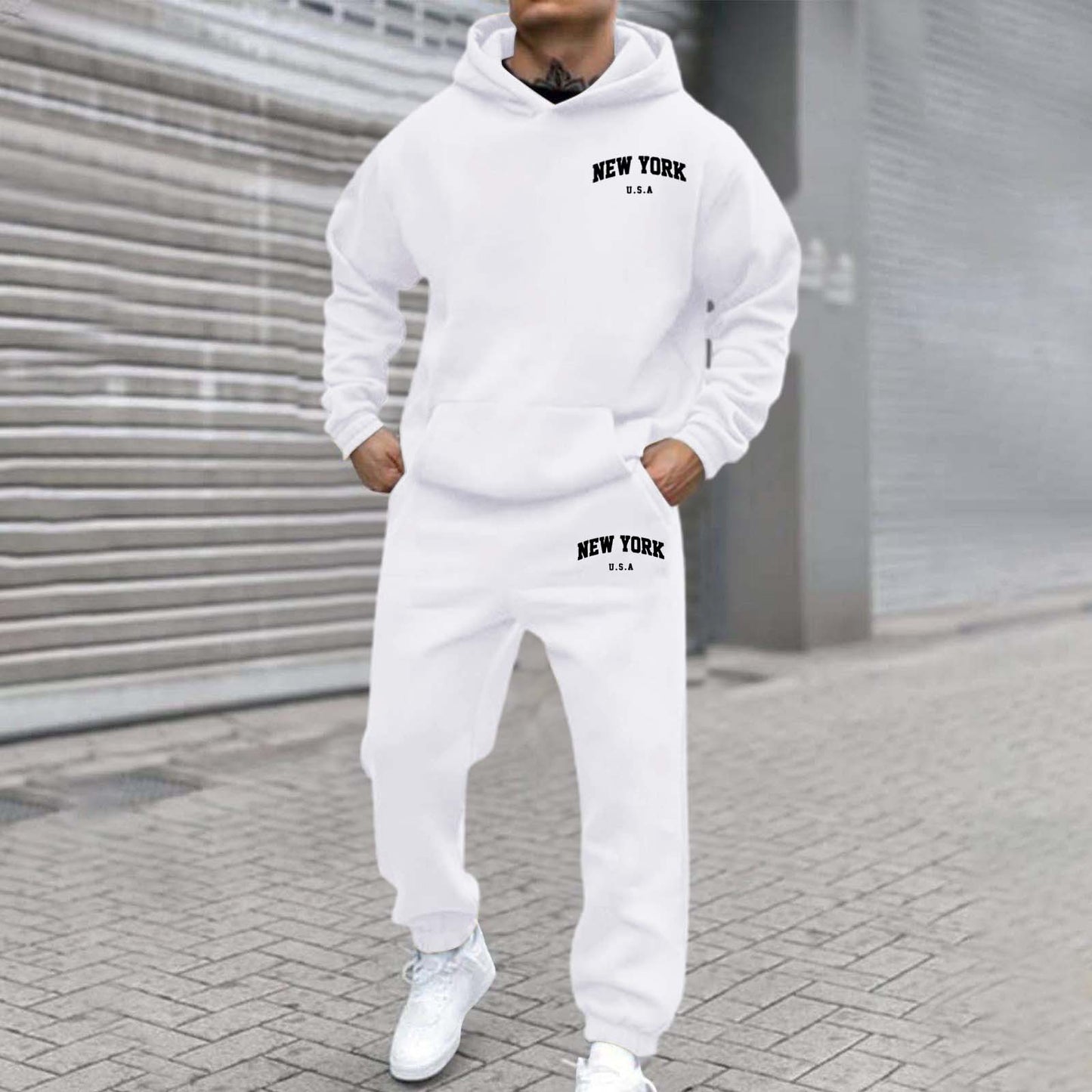 Habit :Sweat-shirt a capuche imprime en velours et pantalon de survetement
