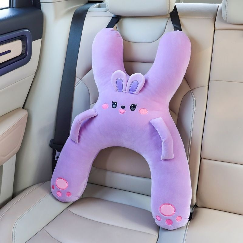 Oreiller de voiture pour enfants, aide au sommeil à l'arrière, soutien lombaire et appui-tête, anti-douleurs cervicales, oreiller de sommeil mignon à motifs de dessins animés