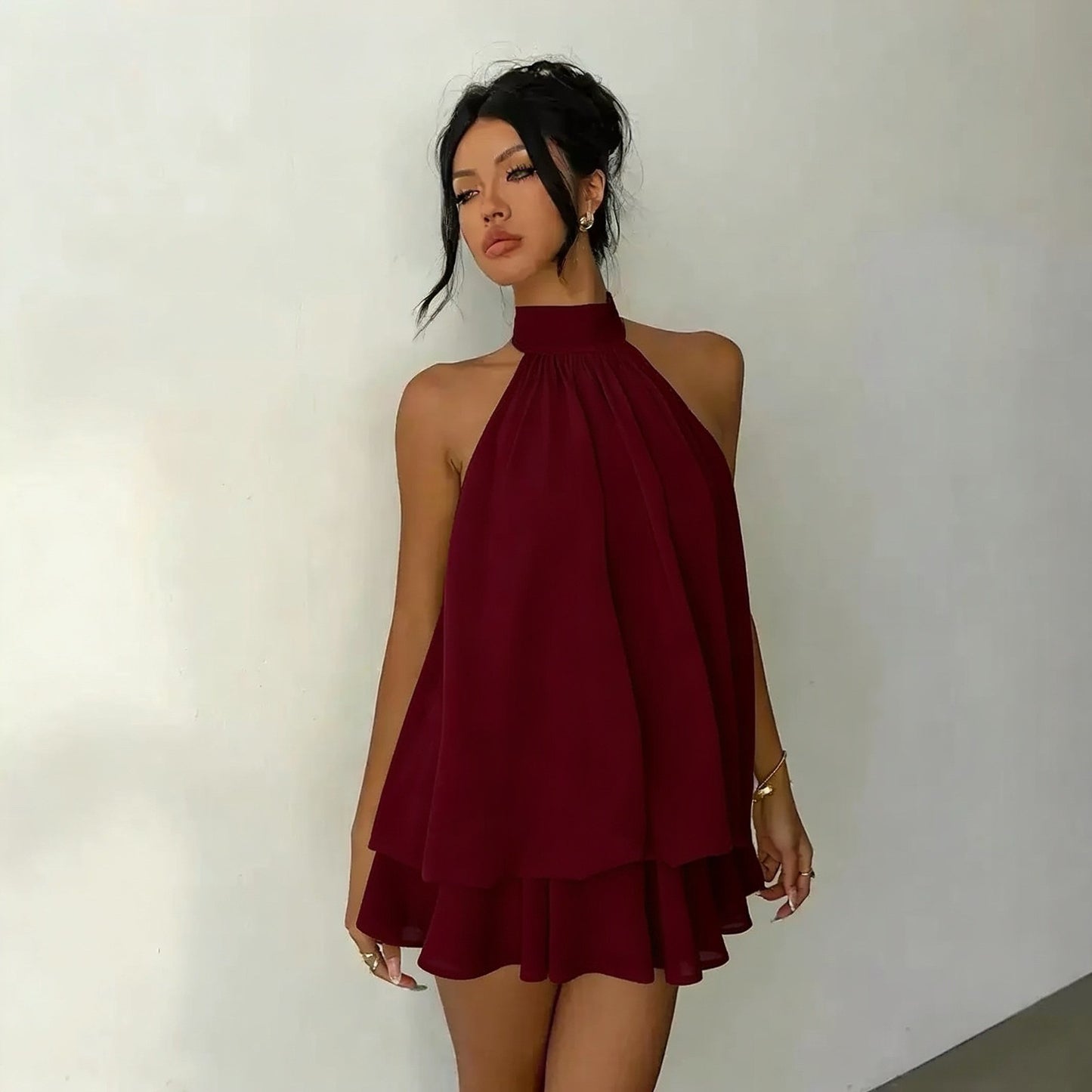 Robe femme à encolure américaine, taille haute, coupe A