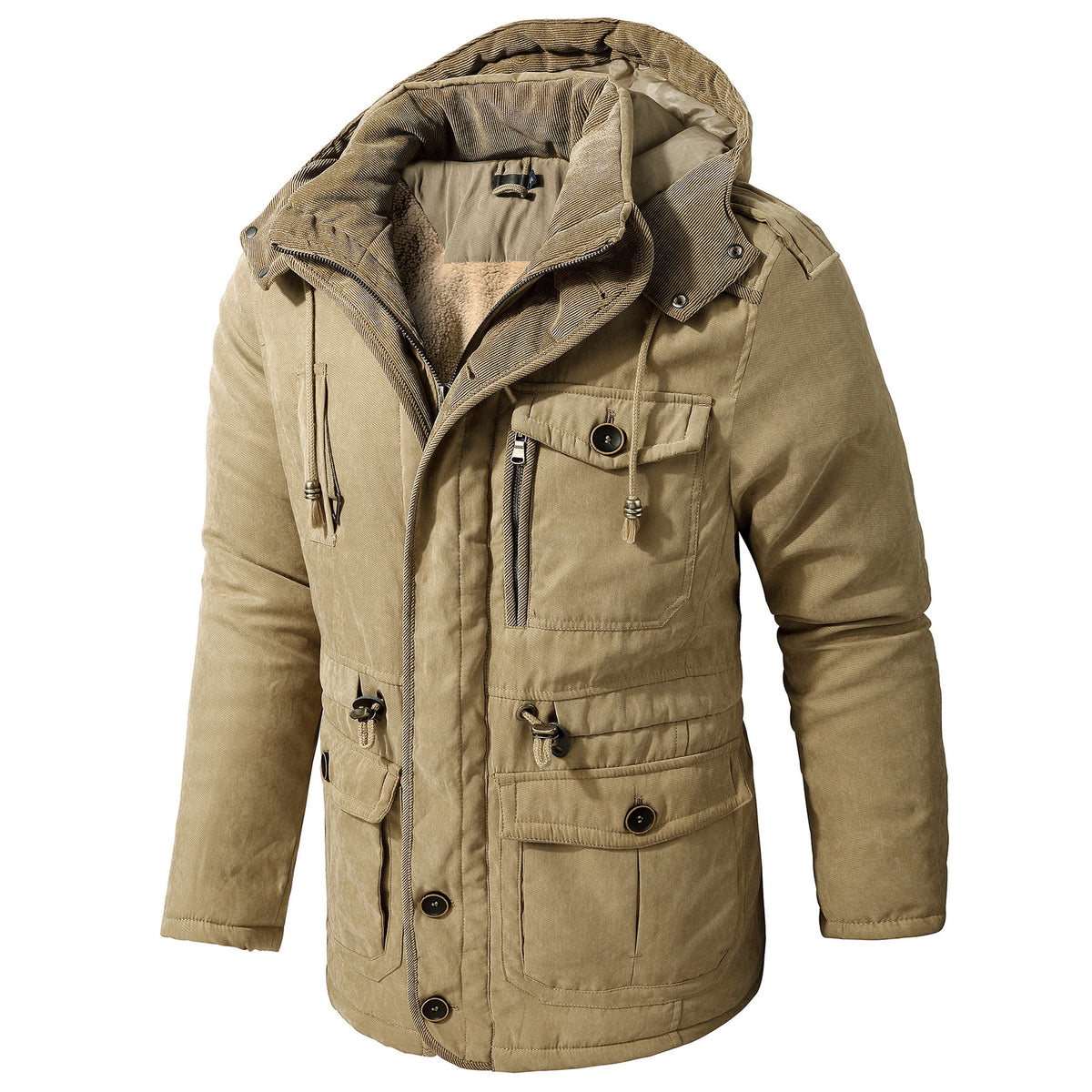 Veste en coton à capuche pour homme avec poches multiples