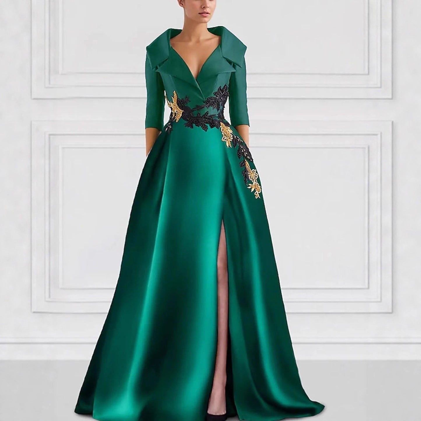 Robe de soirée élégante fendue avec décolleté en V