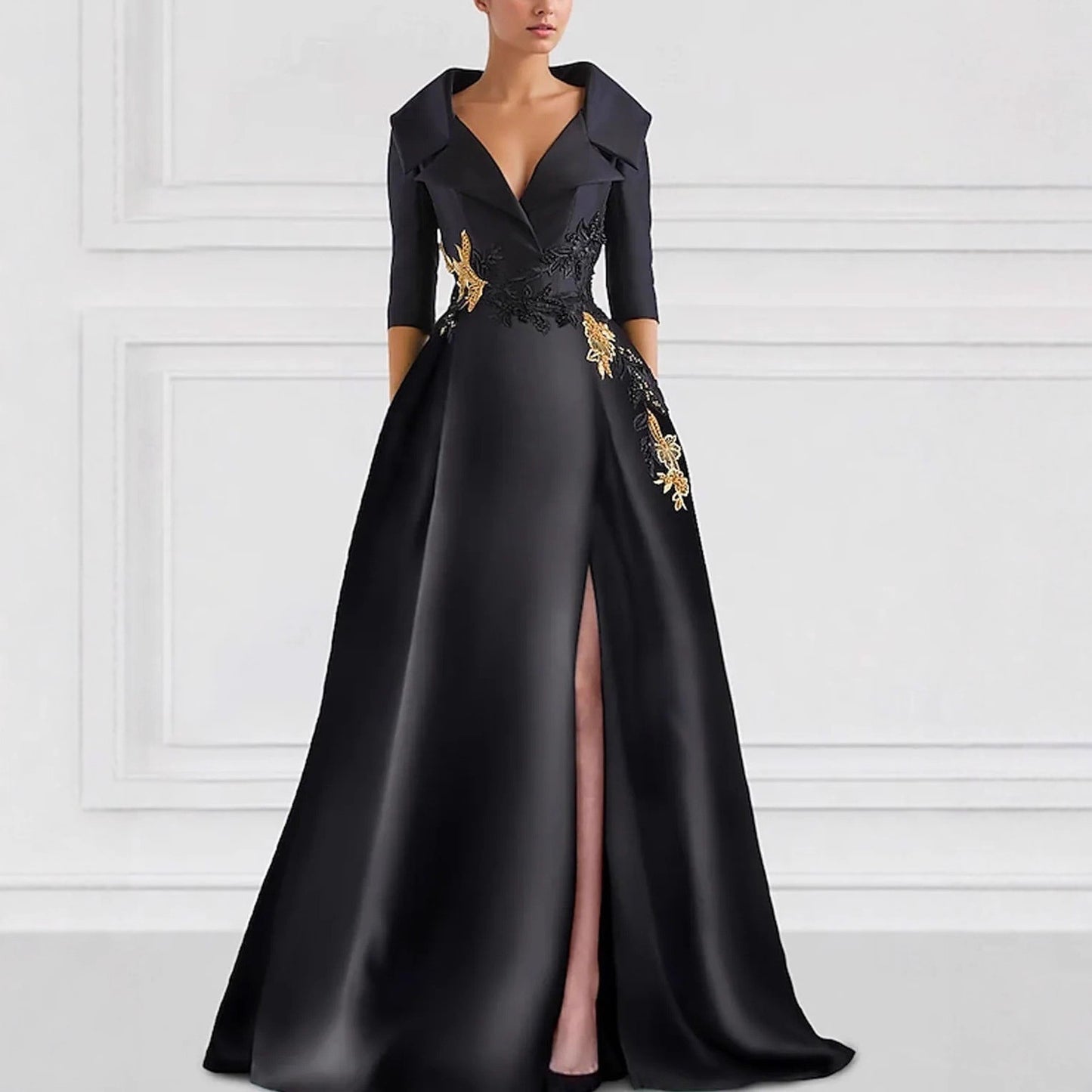 Robe de soirée élégante fendue avec décolleté en V