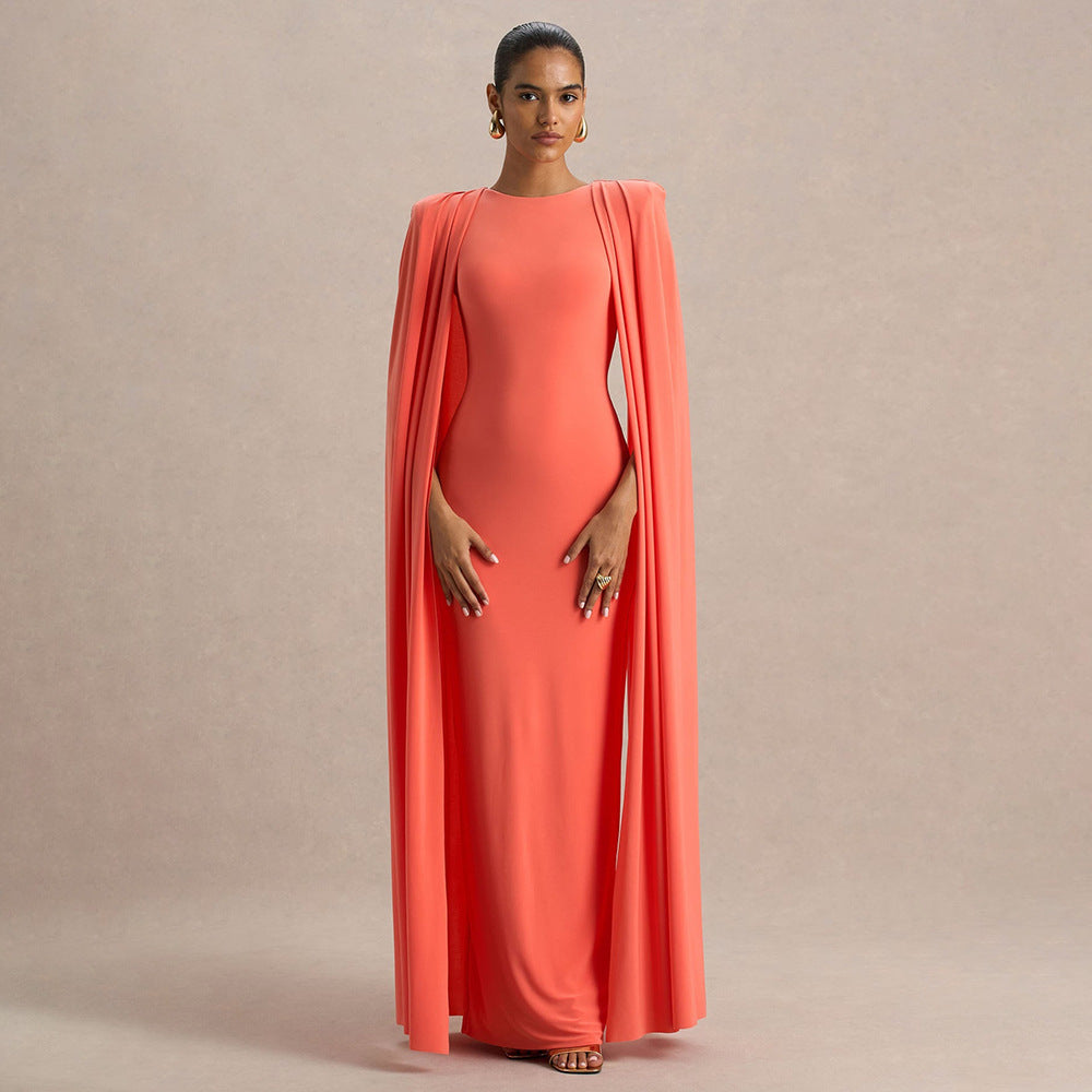 Robe longue plissée à col rond