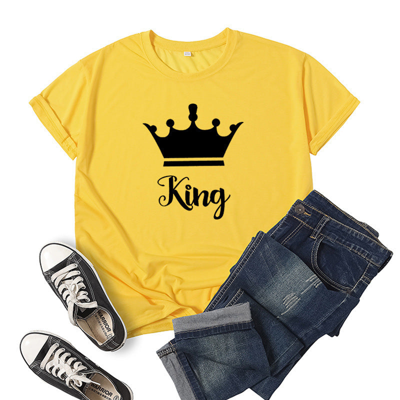 T-shirt en coton imprimé Roi Reine Couronne