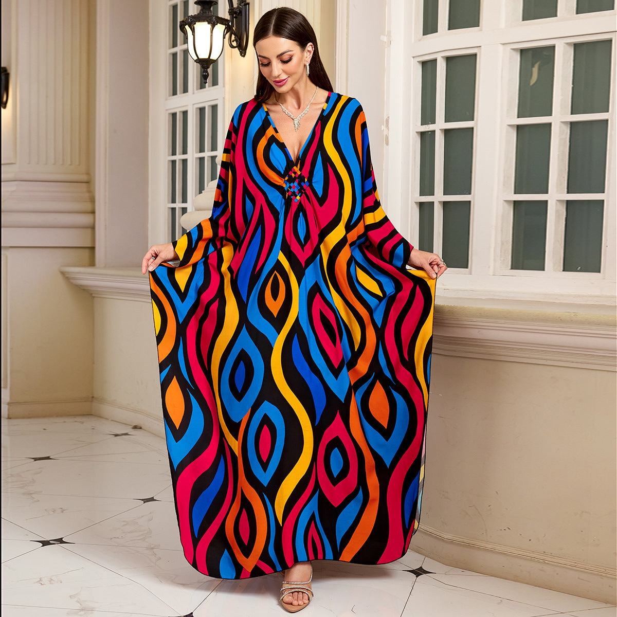 Robe longue de plage imprimée en coton pour femme, robe longue ample, paréo, vêtement de protection solaire