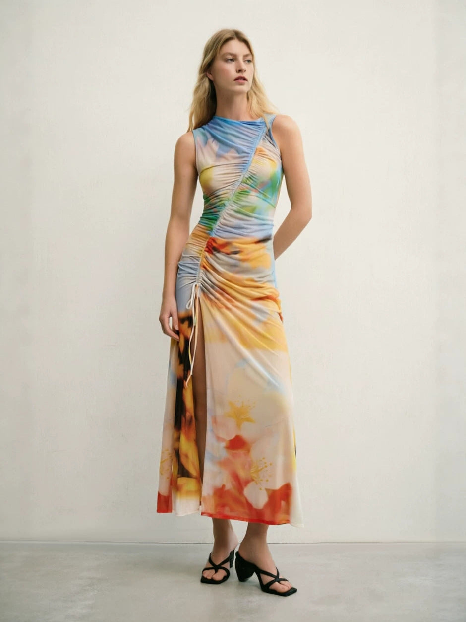 Robe moulante à imprimé dopamine d'été