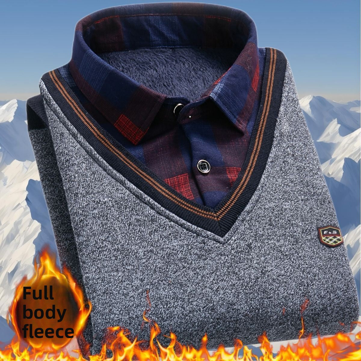 Pull polaire d'hiver en maille - faux deux pièces