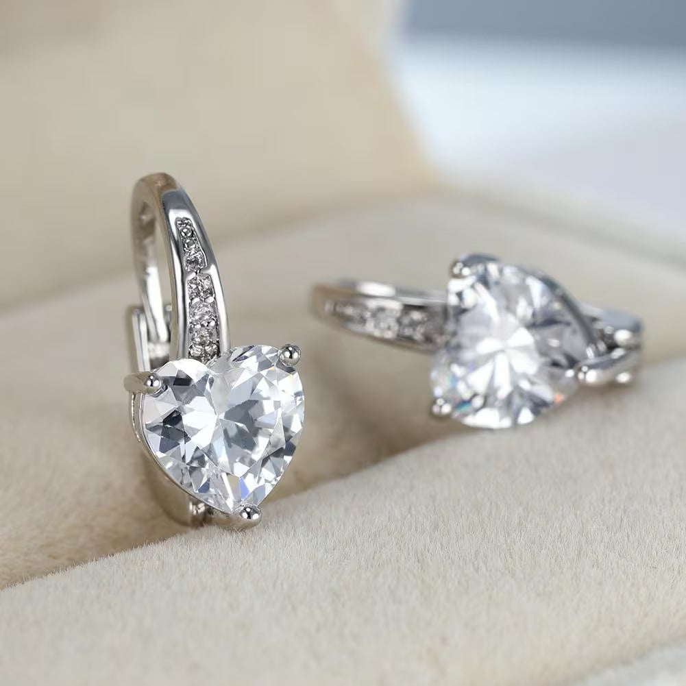 Boucles d'oreilles pour femme en cuivre ornées de zircons en forme de cœur