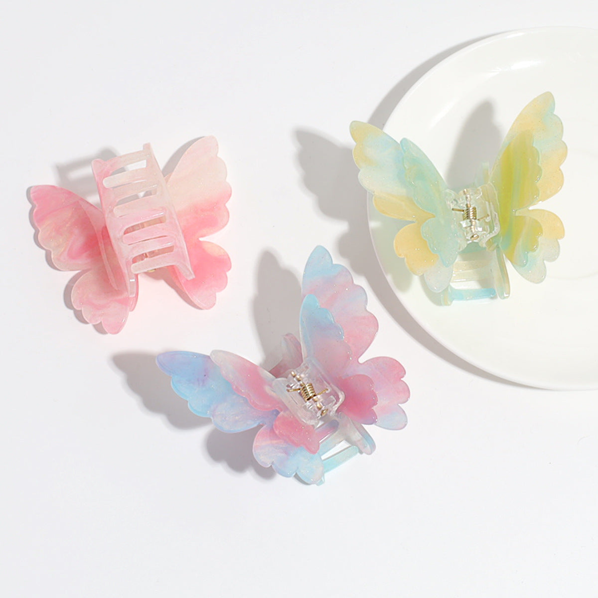 Pince a cheveux papillon double couche a degrade nacre