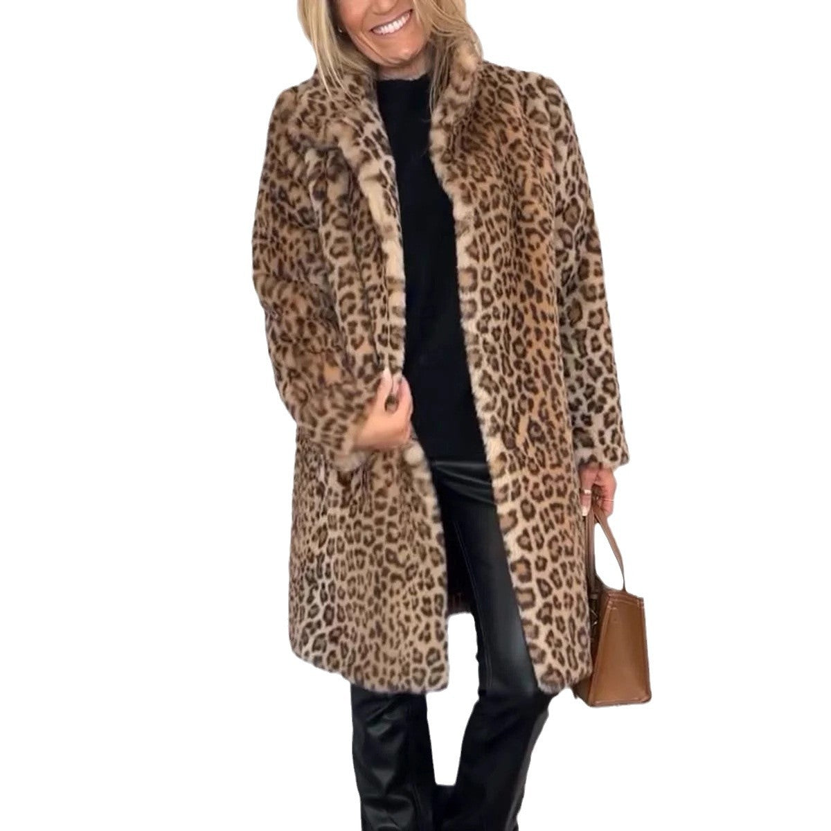 Manteau mi-long en peluche à imprimé léopard style western tendance automne/hiver