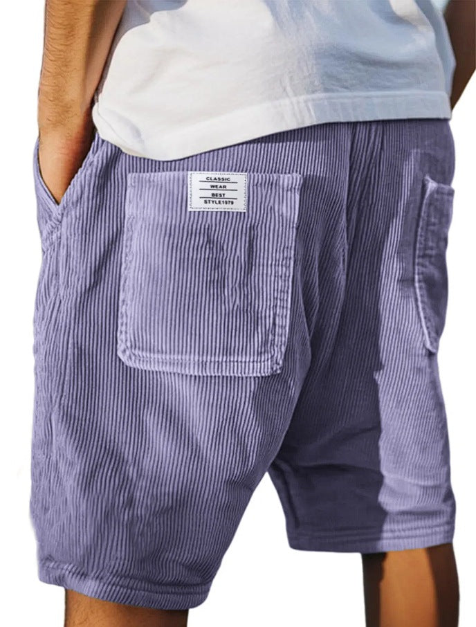 Shorts en velours côtelé vintage pour hommes avec plusieurs poches