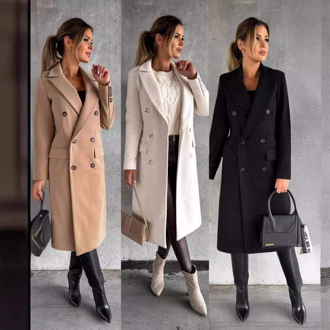 Manteau en laine à double boutonnage pour femmes