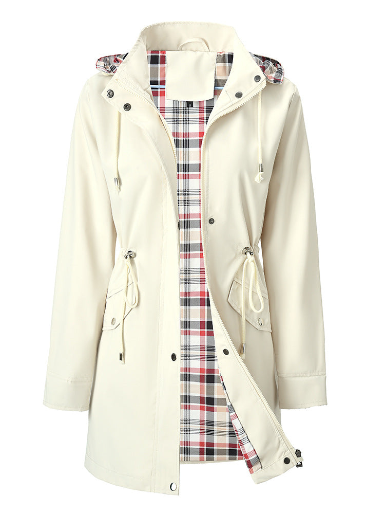 Trench-coat à capuche pour femme, imperméable et coupe-vent