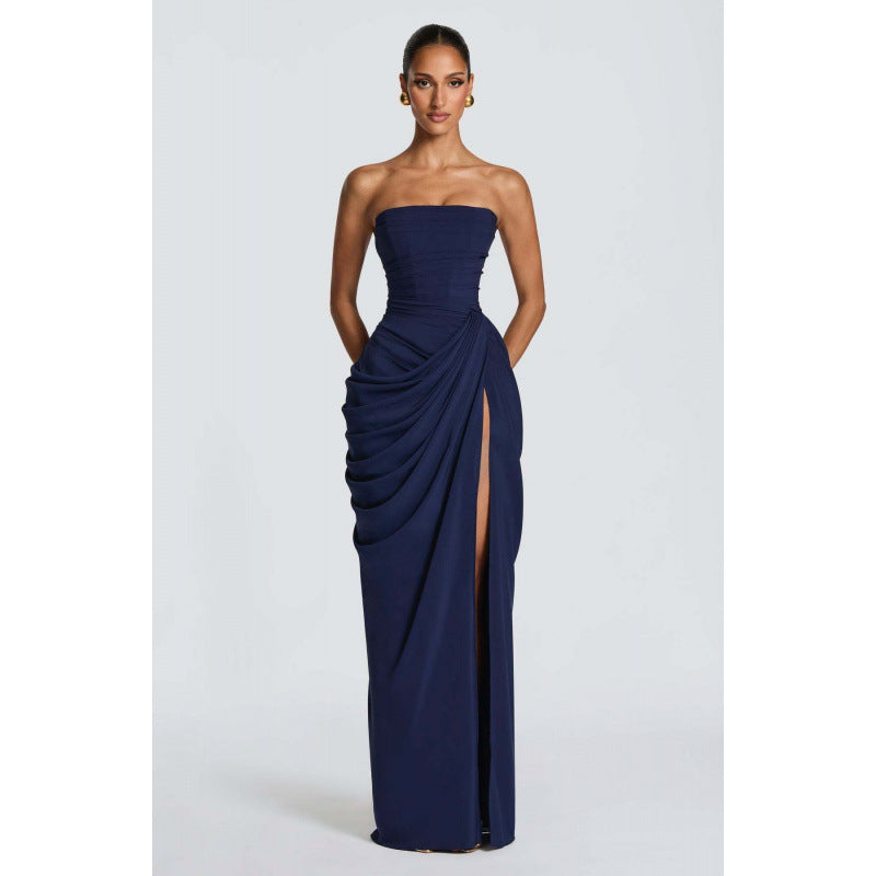 Robe bustier asymétrique plissée