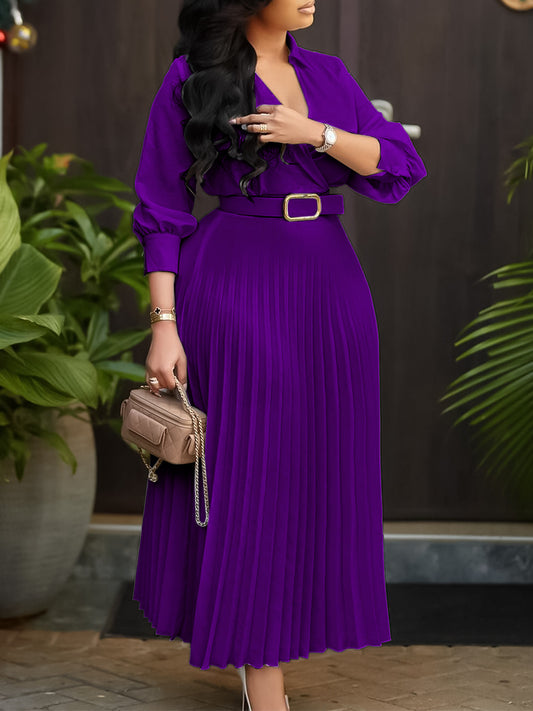 Habit :Robe plissée à col en V pour femmes