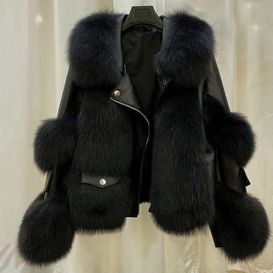 Manteau d'hiver pour femme en fausse fourrure et similicuir, avec rembourrage en coton et col à revers, chaud et confortable
