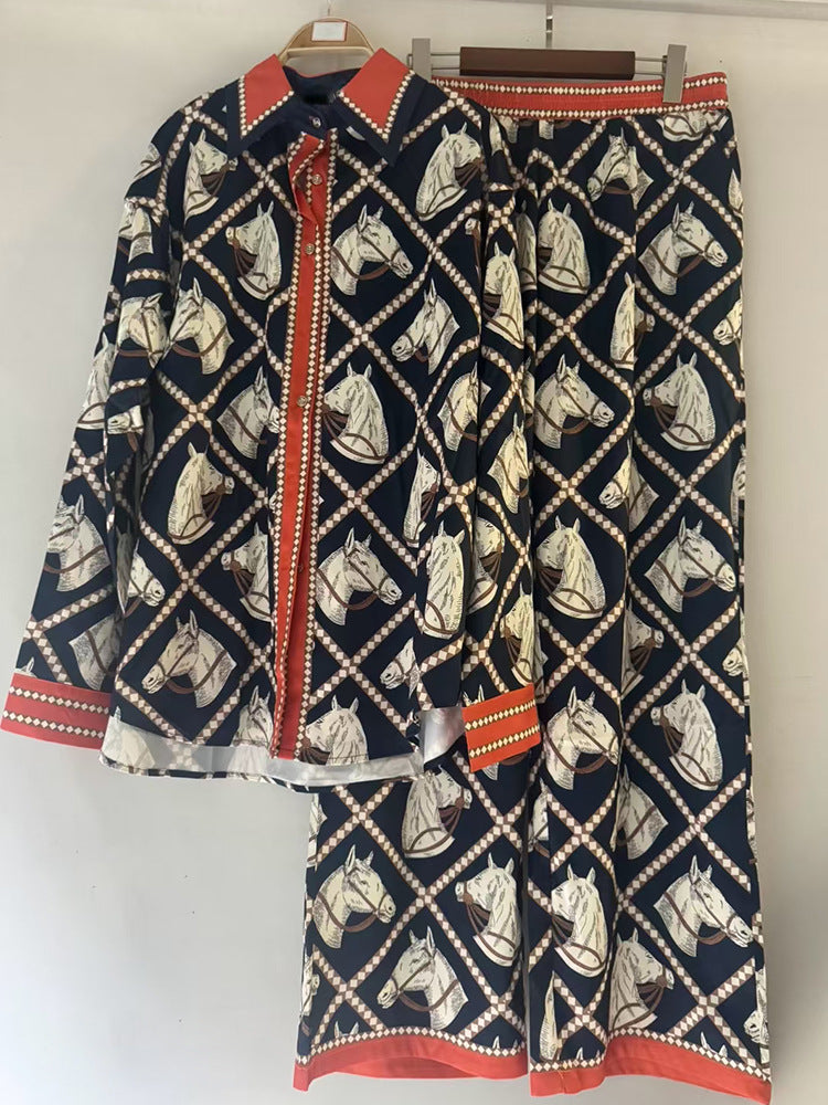 Ensemble chemise et pantalon à imprimé géométrique