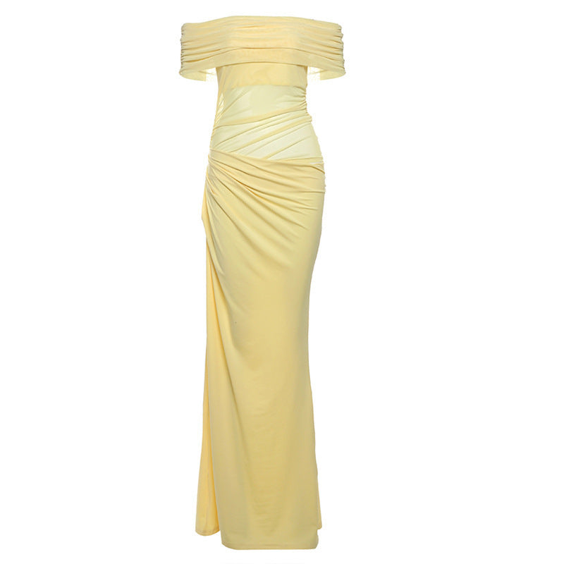 Robe moulante sexy en résille avec dos nu et empiècements