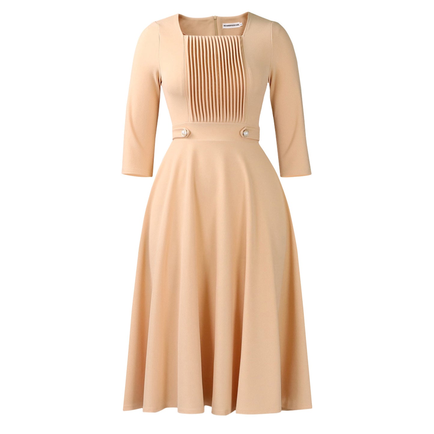 Robe plissée à taille haute et col carré pour femme