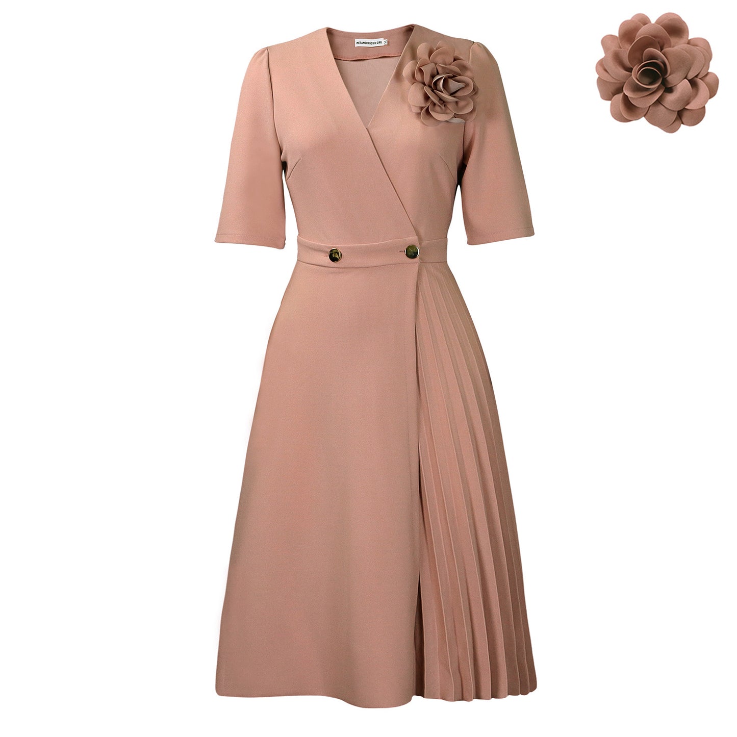 Habit :Robe d'été plissée à col en V pour femme