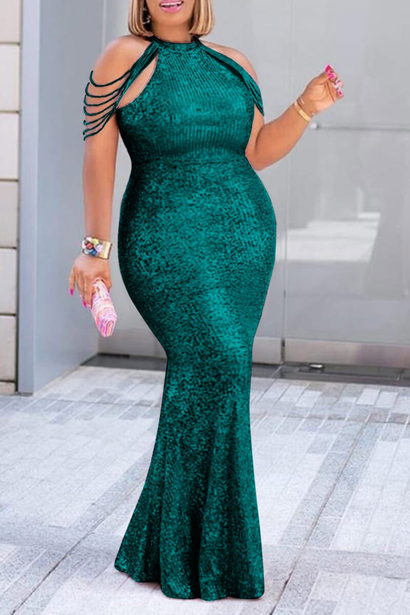 Habit :Robe moulante à sequins sans manches à col rond, robe longue pour femme