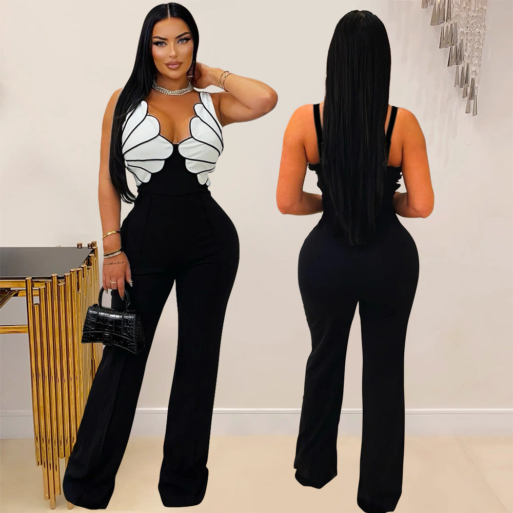 Habit :Combinaison moulante sexy sans manches à col en V pour femme