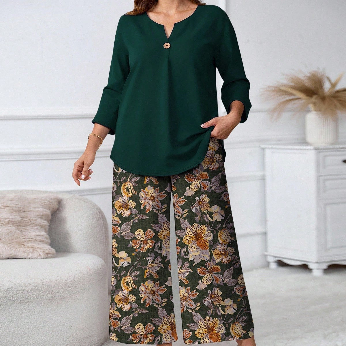 Ensemble chemise et pantalon à imprimé floral