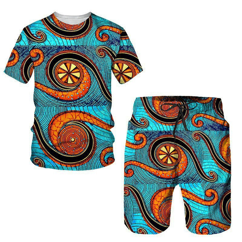 Ensemble T-shirt à manches courtes et short pour hommes en tissu africain