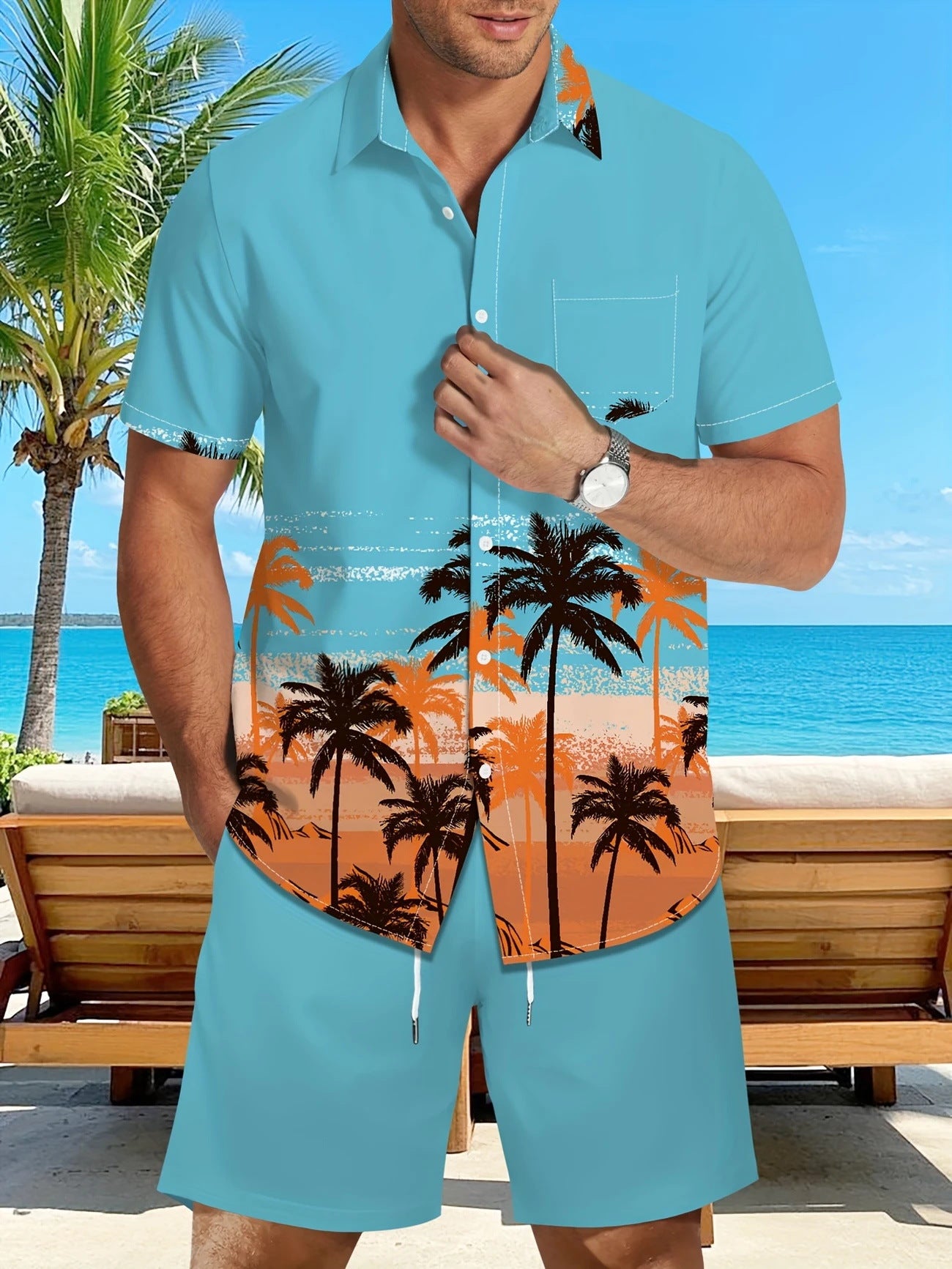 Chemise hawaïenne décontractée à manches courtes pour homme