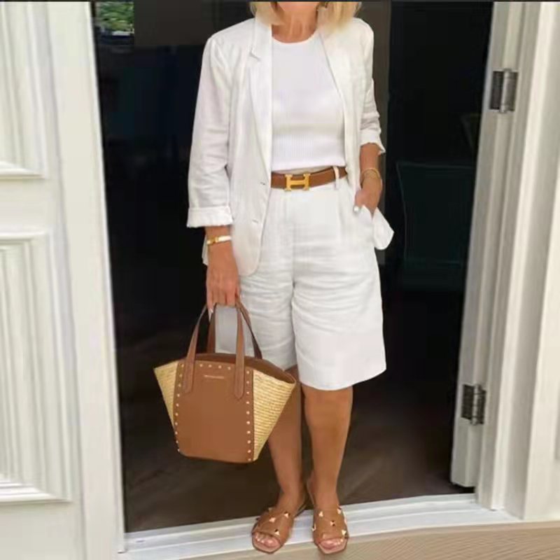 Ensemble short et cardigan en coton et lin pour femmes