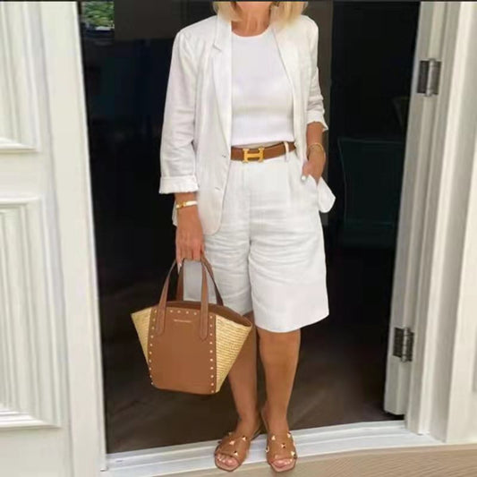 Ensemble short et cardigan en coton et lin pour femmes