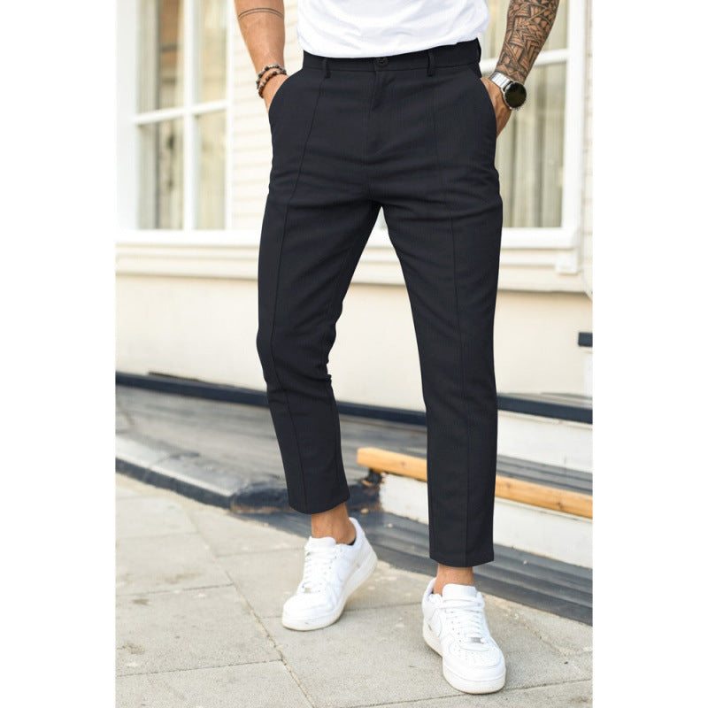 Pantalon décontracté uni à double pli pour homme