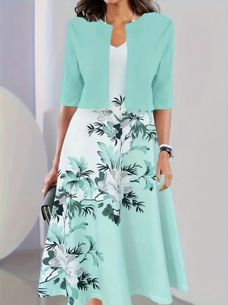 Ensemble de robe deux-pièces pour femmes à imprimé floral