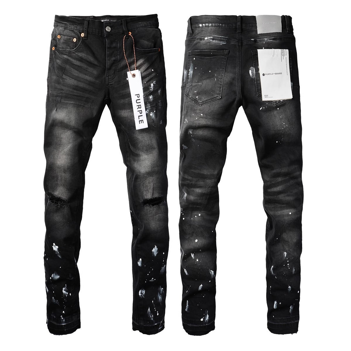 Jean en denim déchiré à patchwork coupe slim pour hommes